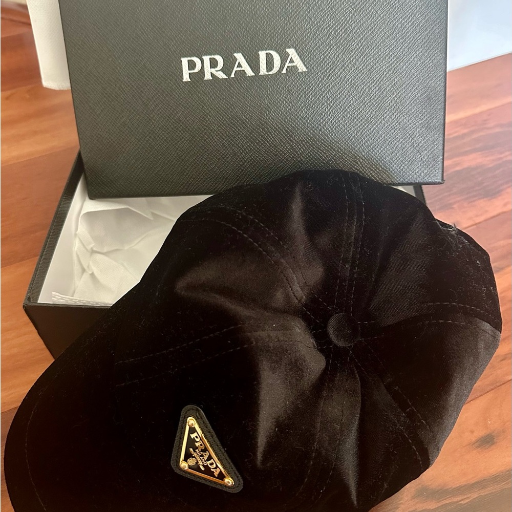 Prada Black Velvet Baseball Cap